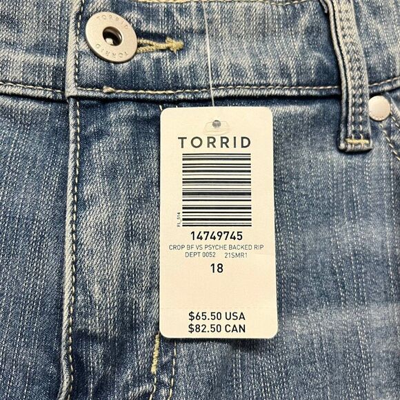 New Torrid Blue Crop Boyfriend Jeans - Size 18 - Picture 5 of 7